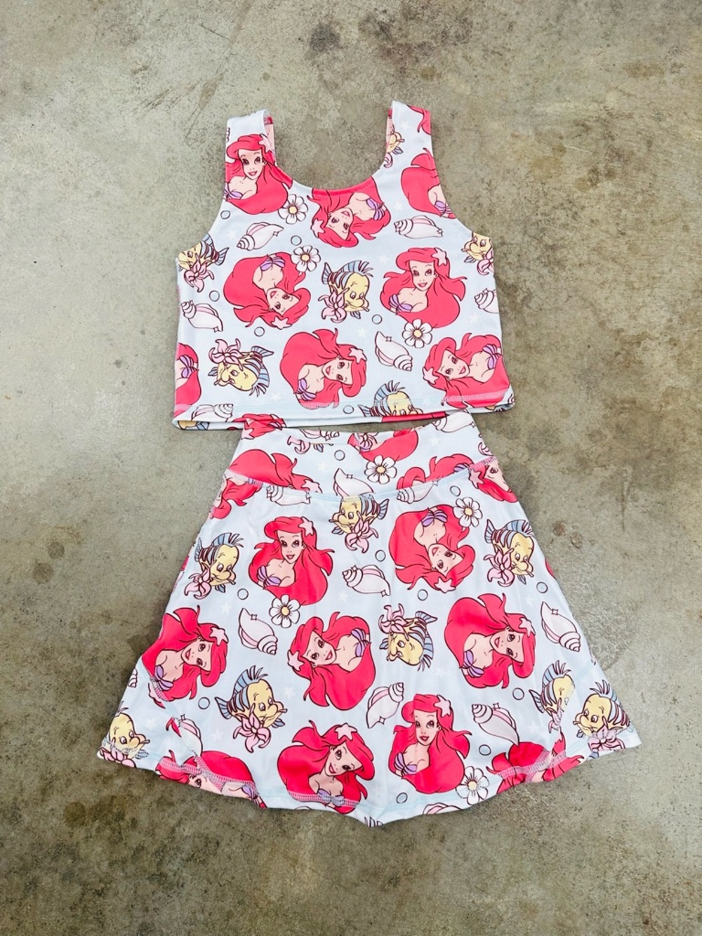 Girls Pink Ariel Print Matching Set - Tank Top & Skirt